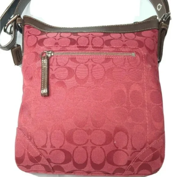 Coach Red Signature C Canvas Leather Crossbody Duffle Shoulder Bag - Picture 2 of 5